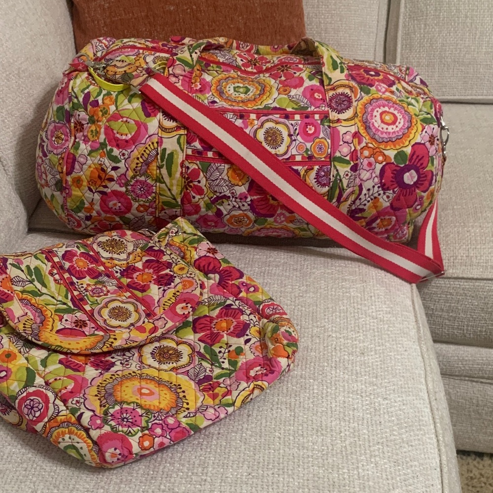 Vera Bradley Pink and Green Floral Duffle and Backpack Set
